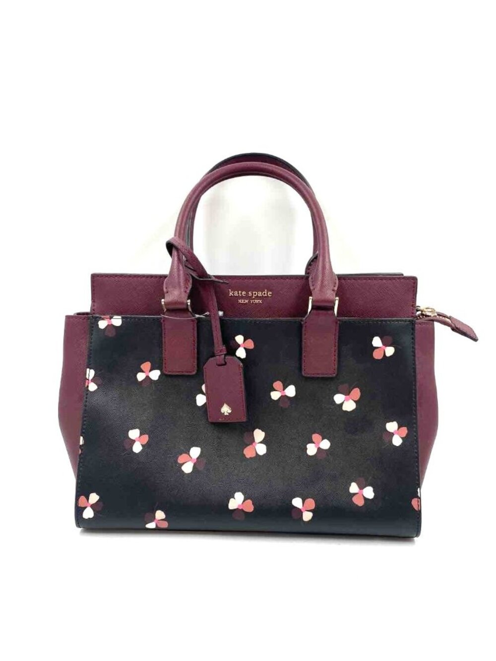 KATE SPADE Wine & Black PVC DUSK BUDS DITSY Print CAMERON Handled Satchel Bag Pu